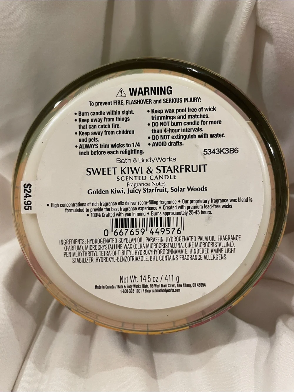 BBW Sweet Kiwi and Starfruit 3 Wick Candle